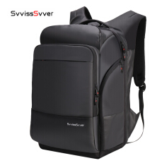 瑞士军刀商务双肩包男大容量15.6英寸17.3英寸电脑包短途出差旅行包多功能防盗背包时尚潮流 黑色【