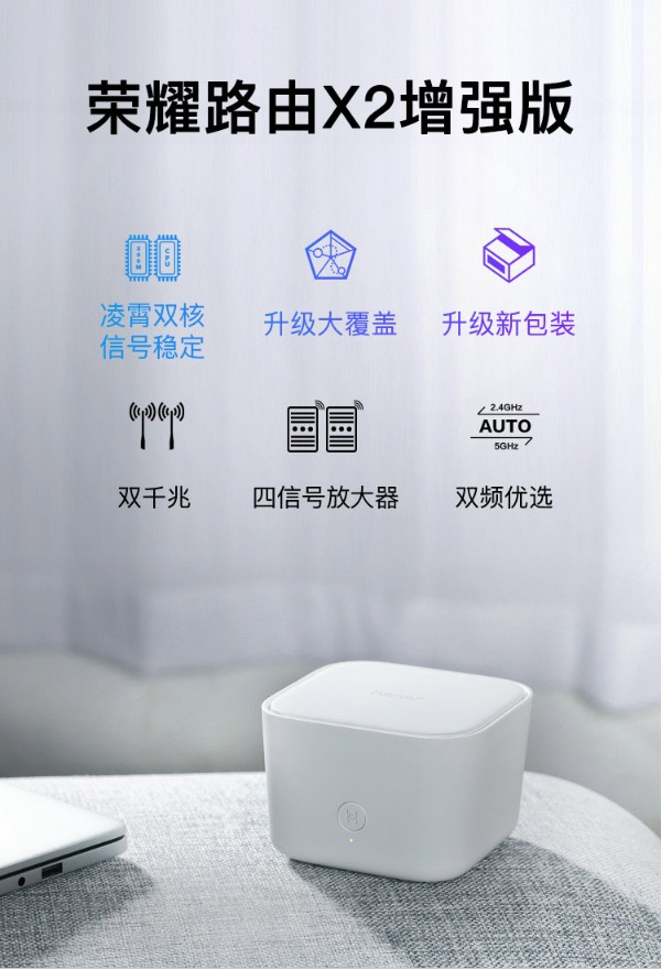 华为荣耀路由X2增强版 海思凌霄双核双千兆路由器 四信号放大器/1200M/智能穿墙/双频优选