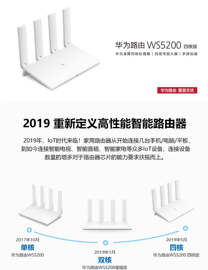华为 WS5200 四核版 凌霄四核CPU 5G双频双千兆智能路由器 无线家用穿墙 四信号放大器